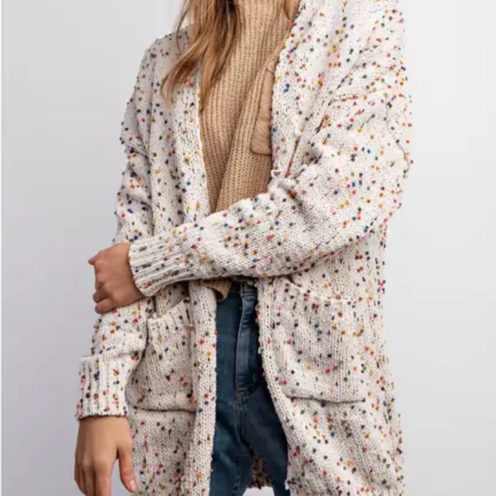 DAVI & DANI Cream Confetti Knit Open-Front Cardigan
